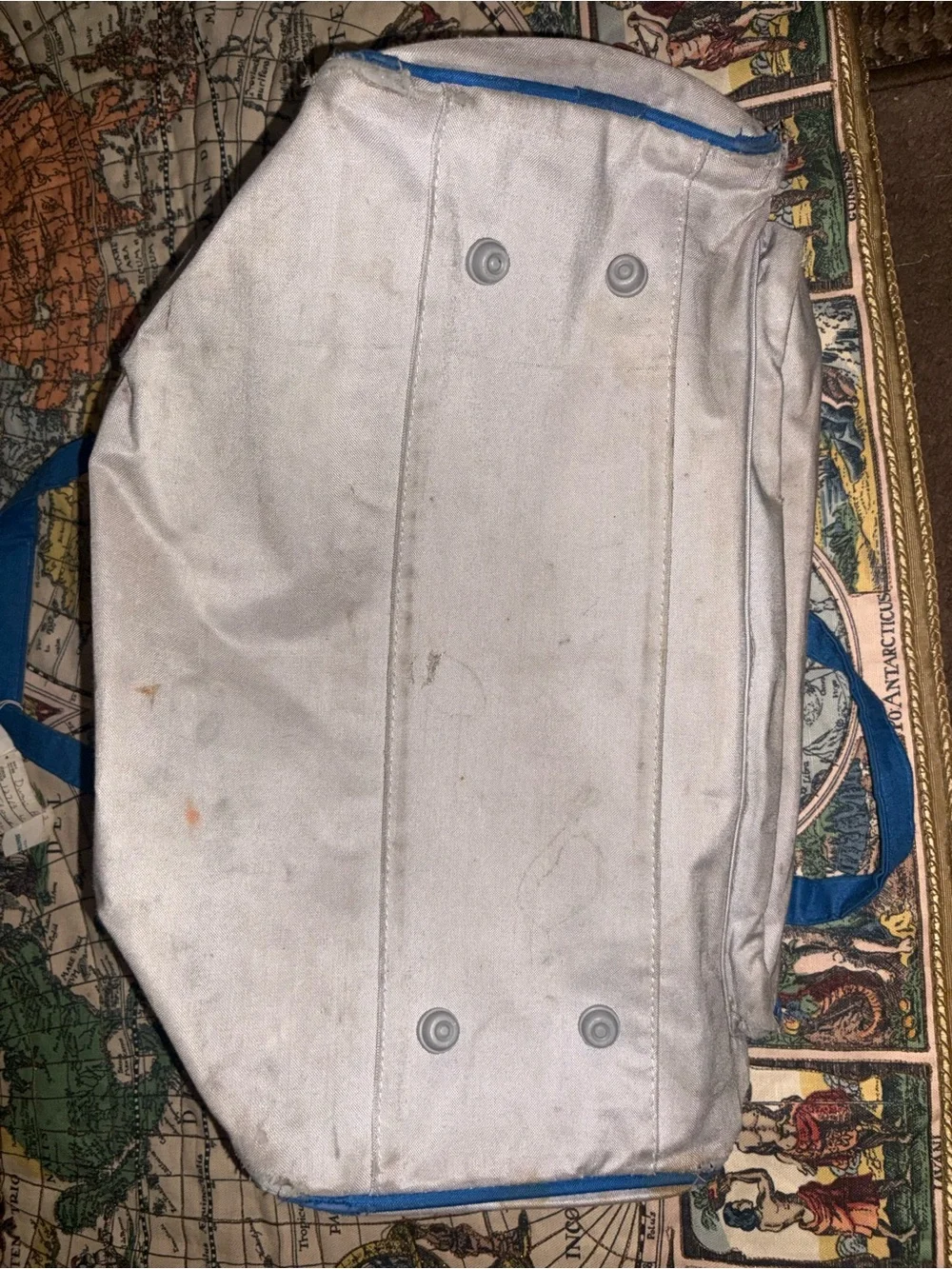 Nike White and Blue Canvas Duffel Bag